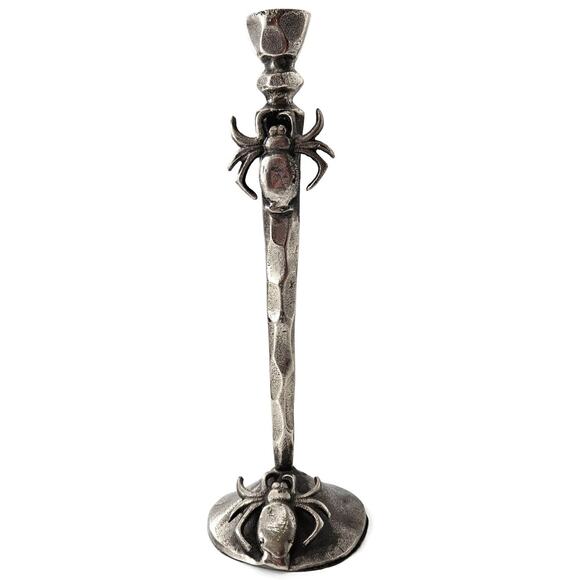 Gothic Halloween Spider Candle Holder Pair Black Metal Spooky Taper Candle Decor - Picture 8 of 12